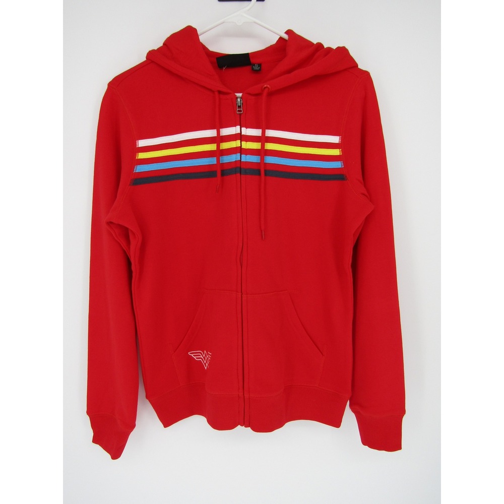 Wonder Woman Zip Up Hoodie Womens Small Red Striped Graphic DC Comics WB Studio